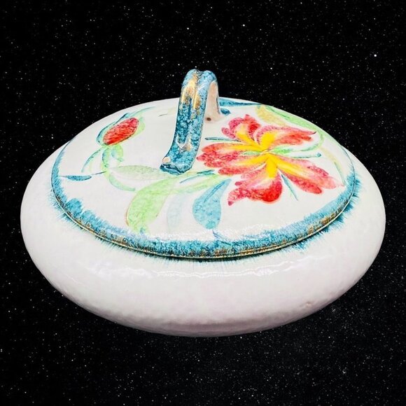 Vintage Italian Art Pottery Floral Covered Casserole Dish Numbered 4.5”T 6”W - Picture 2 of 10